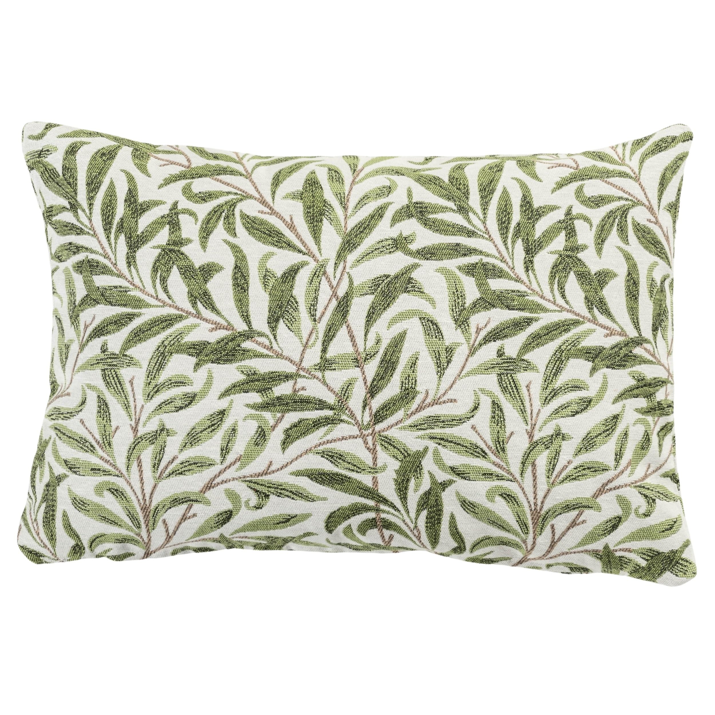 Linen Loft Green Willow Branch Tapestry Boudoir Cushion Cover In William Morris Style Botanical Leaf Print In Sage And Beige. 17X12 Rectangle Cover Only