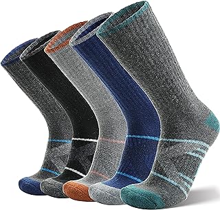 ANTSANG Merino Wool Socks for Men & Women Thermal Winter Hiking Warm Thick Athletic Crew Cozy Boot Work Gift Socks Stocking Stuffers 5 Pairs (Orange/Green/Blue/Black/Dark Grey A,L)
