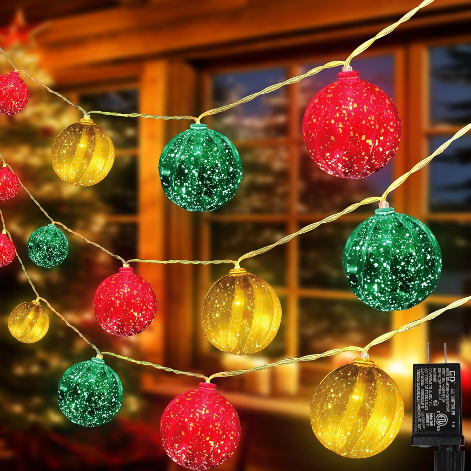 LAMPHOME Christmas Ball Ornament Lights,17FT 20 Bulbs Multicolor Christmas Tree Lights, Indoor or Outdoor Christmas String Lights,Plug in Expandable Wire Lights for Christmas Holiday Party