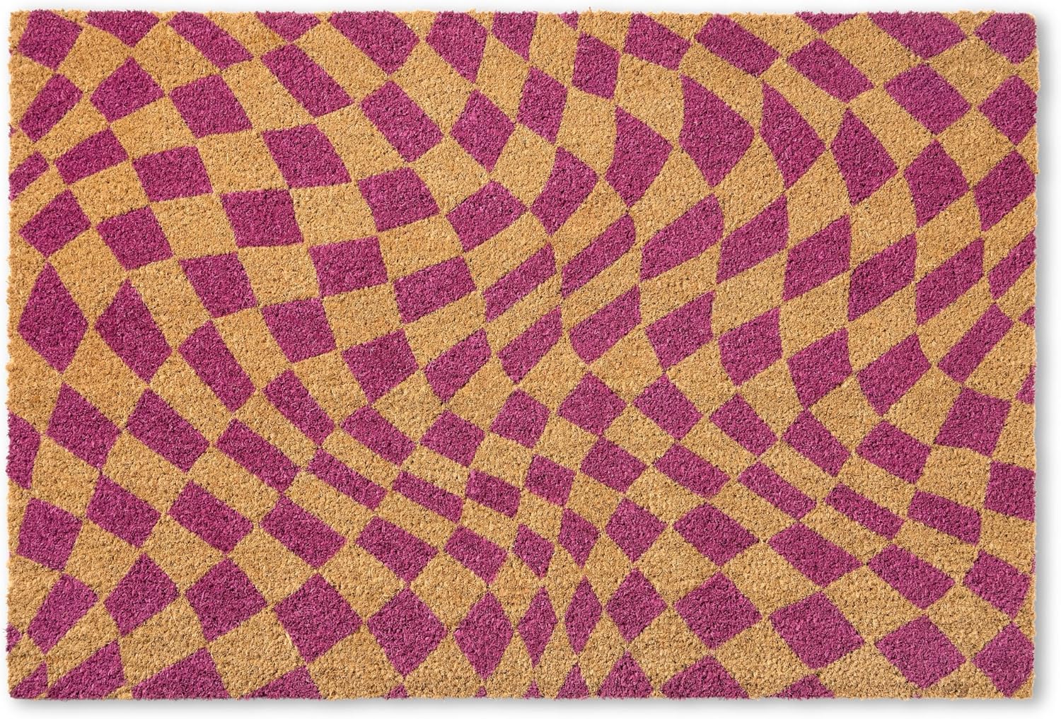 TOWN & COUNTRY TERRA Emmett Groovy Checkerboard Door Mat, Natural Coir, Heavyweight, Non-Slip Entryway Mat, Purple, 24"x36"