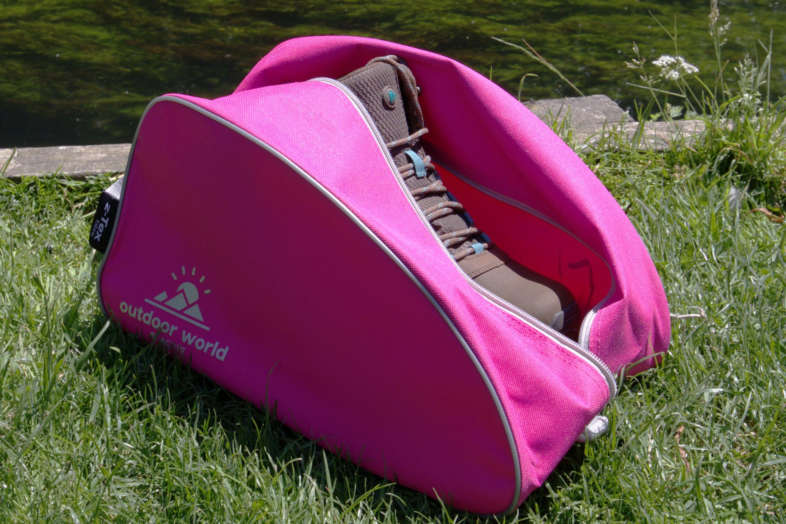 Outdoor World Borsa per Scarponi Premium - Ampia Apertura con Zip Resistente all'Acqua Unisex - Borsa per Scarpe da Trekking,Camminata, Calcio, Rugby, Golf Scarpe da Ginnastica - Uomo, Donna (Rosa)