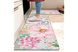 chiinvent Pink Floral Kitchen Rug Mats