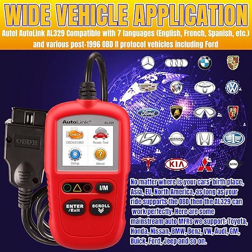 Miniatura 3 de Autel AL329 AutoLink Vehículo OBD2 Herramienta de diagnóstico Lector de códigos de coche con clave de preparación IM Códigos de lecturaborrado Apaga