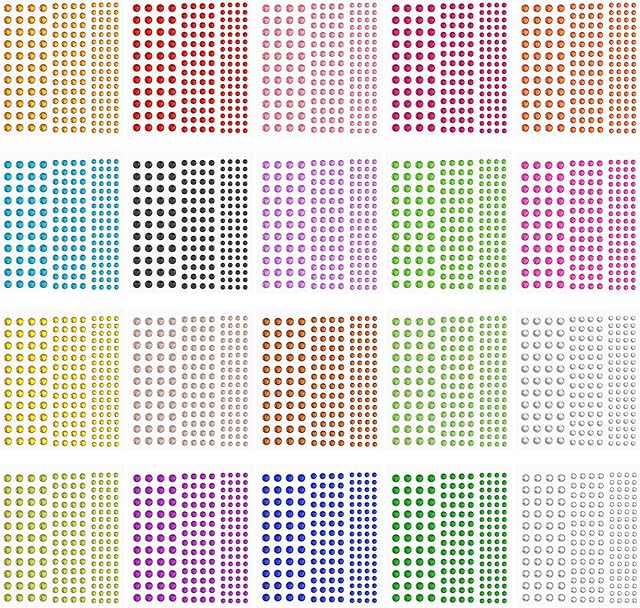 Xinzistar 3440 Pieces Rhinestone Stickers 20 Sheets Self Adhesive Gems Stickers DIY Bling Jewel Stickers Crystal Gem Stickers for DIY Crafts Kids Face Nails (3 Size, 20 Colors)