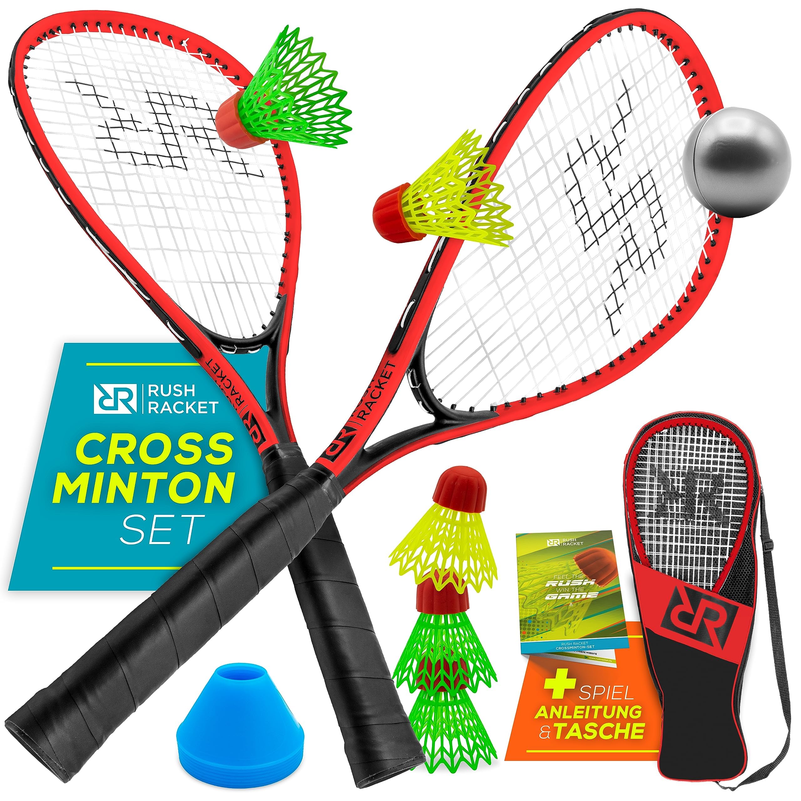 Juego de bádminton RS3 Speed de 5 piezas (2 raquetas, 5 volantes, 1 softball, 8 marcadores de campo, 1 bolsa de transporte), juego de bádminton turbo (rojo)