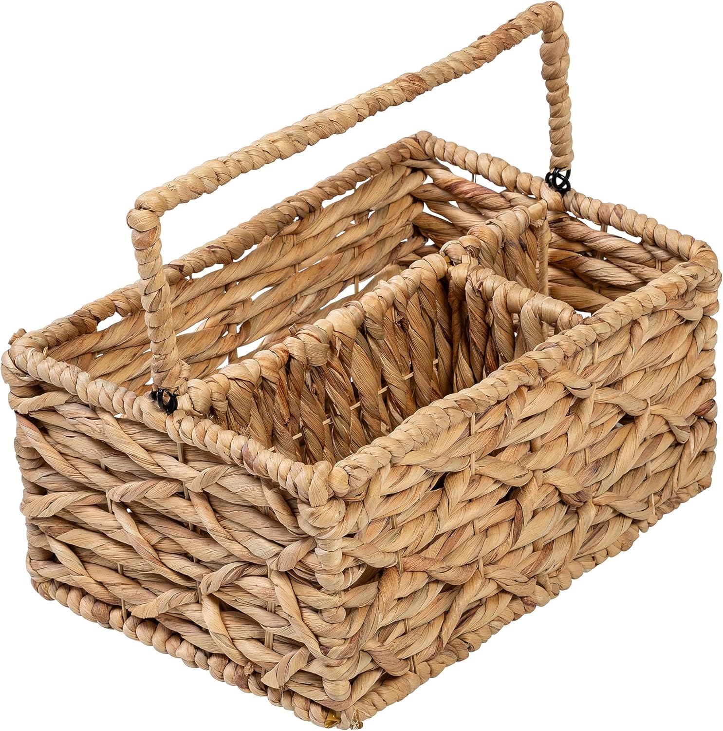Honey-Can-Do 3-Compartment Wicker Basket Caddy with Handle - Natural Water Hyacinth Organizer for Kitchen, Bath & Crafts