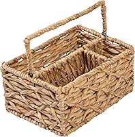 Honey-Can-Do 3-Compartment Wicker Basket Caddy with Handle - Natural Water Hyacinth Organizer for Kitchen, Bath & Crafts