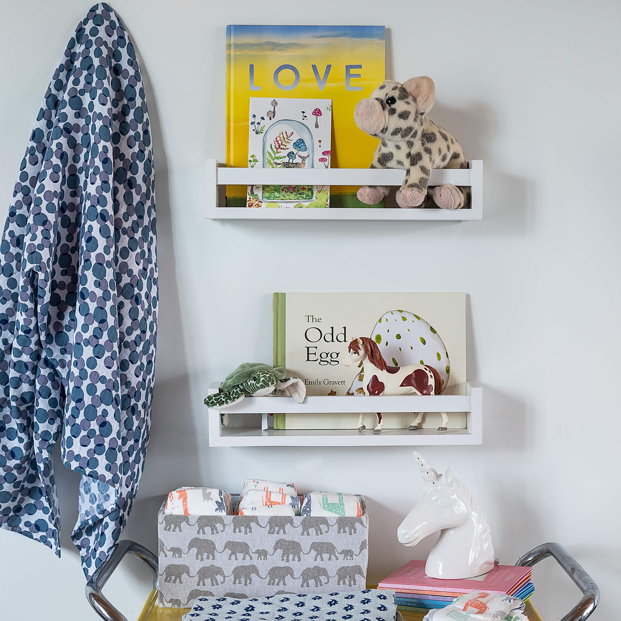 Set of 2 Classic White Floating Shelves, Farmhouse Nursery Book Shelves