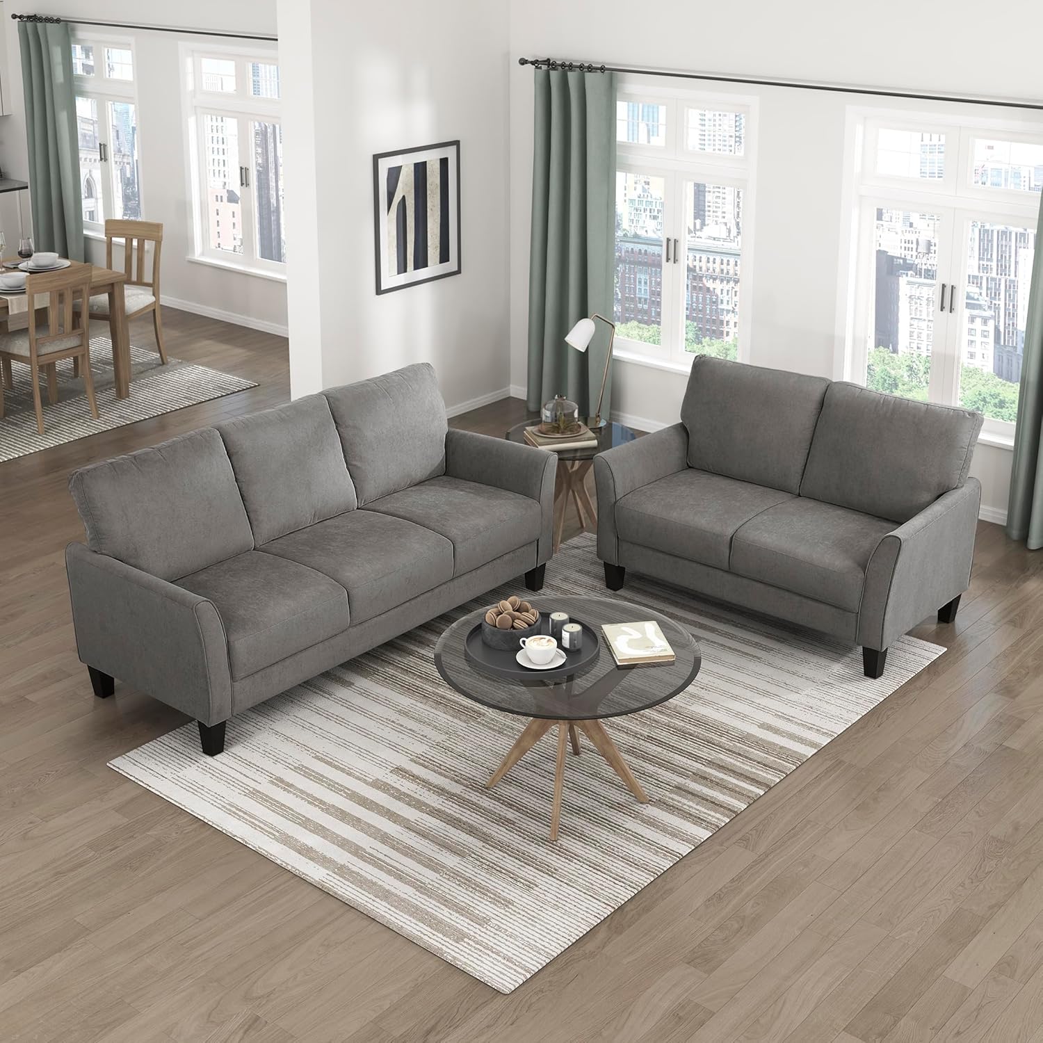 Lexicon Modern Living Room Furniture Sets, Textured Fabric Upholstery Couch Living Room Set, Home Theater Seating, Cushioned Seat and Backrest, Including Loveseat & Couches, 2 Piece Set, Chocolate