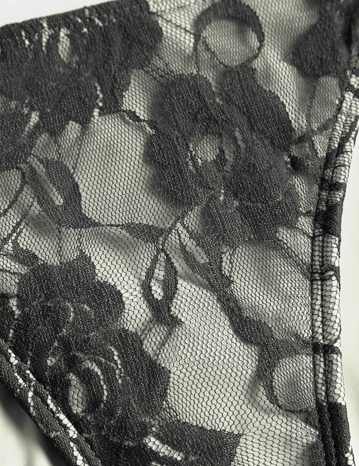 seamoly 2 Pieces Lace Bikini V-Neck Swimsuits for Women Tie Side Bikini Set Classic Black L - Image 4