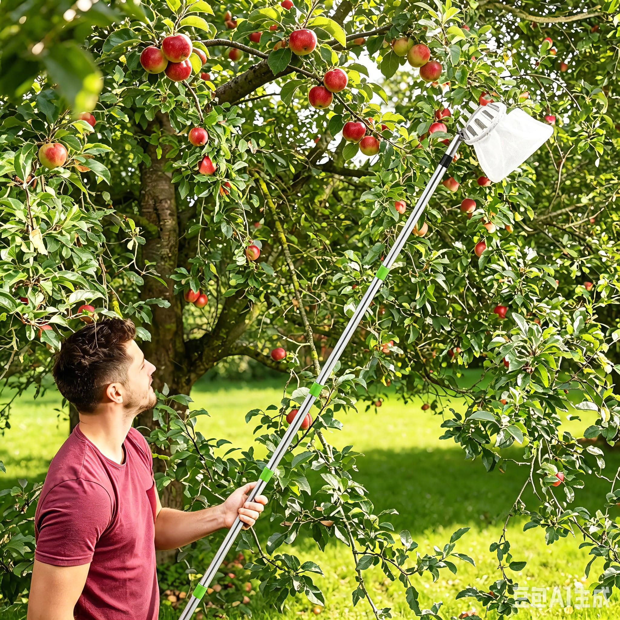 seOSTO Raccogli Frutta con Manico telescopico, 4,2 m, per Ciliegie, Diametro 16 cm, raccogli Mele, con Sacchetto di Cotone, raccogli Ciliegie, prugne per Reaching Inaccessible Places in Fruit Trees