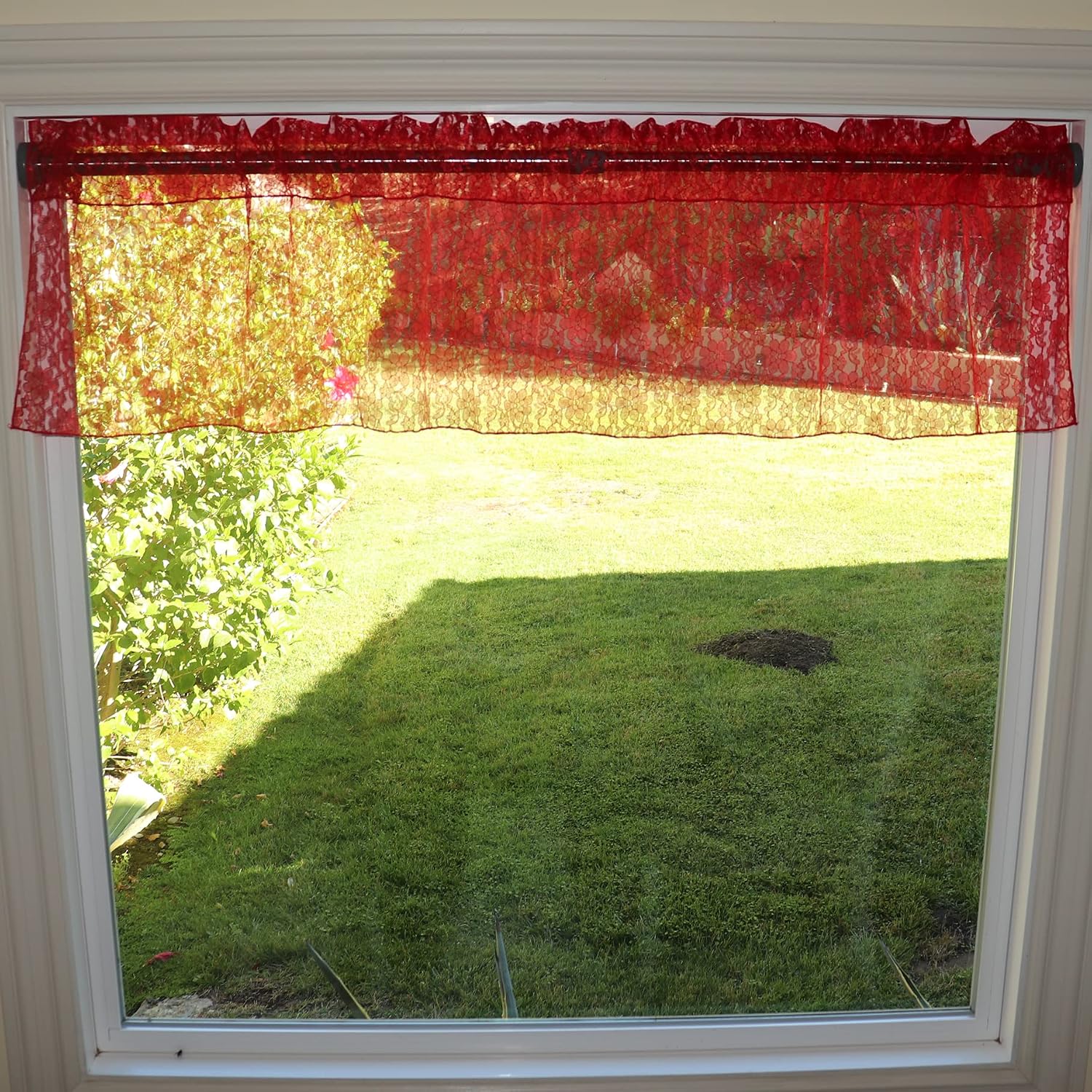 lovemyfabric Floral Lace Window Valance Sheer Lace Bedroom Kitchen Dining Room Bathroom Classroom Diner Window Decor (58" Wide) (14" Tall, Red)
