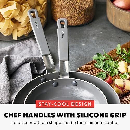 Miniatura 7 de GreenPan x Bobby Flay - Juego de 12 piezas de ollas y sartenes de acero inoxidable, grado profesional tricapa, Multiclad, antiadherente de cerámica