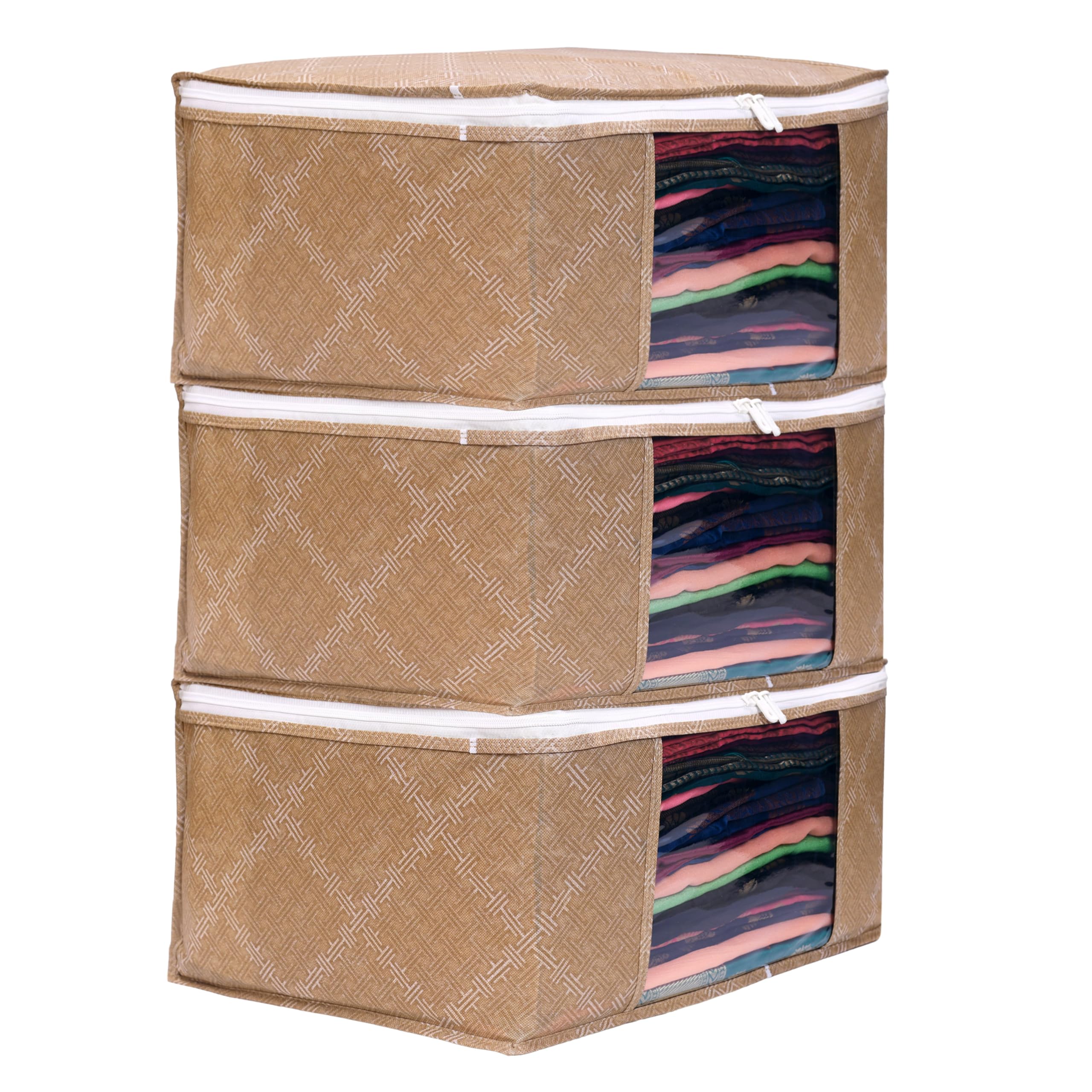 LAXIS Storage Box For Clothes, Foldable Clothes Oraniser For Wardrobe With Transparent Window Zipper Non Wowen Saree Covers Storage Bag Ideal For Lehenga Saree (45x33.5x22cm) (Pack Of 4, Parrot) (B0C58JQDBX) Amazon Price History, Amazon Price Tracker