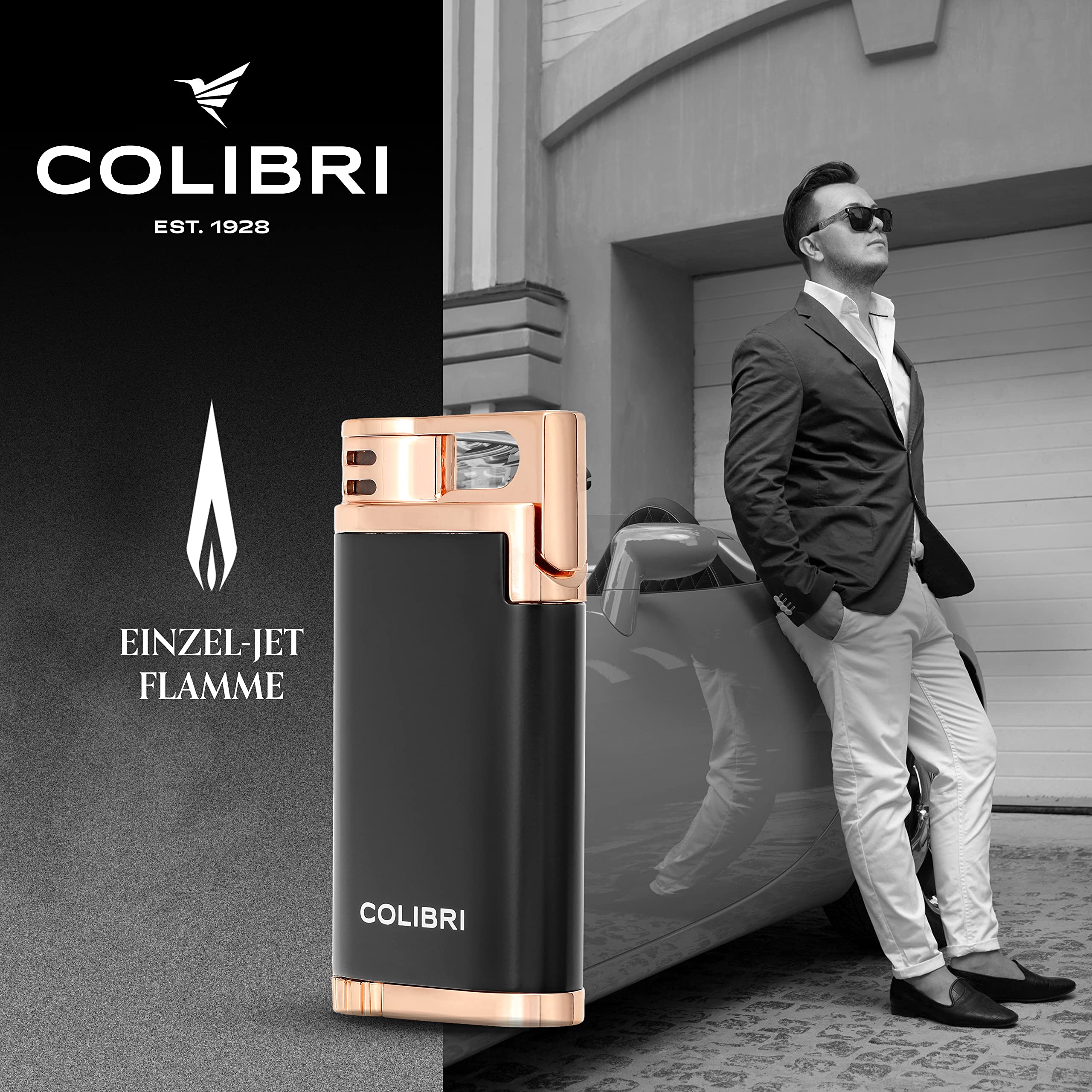 Colibri Belmont Sturmfeuerzeug - Windbeständig - Große Einstellrad - Jet Feuerzeug Mit Einzel Jetflamme - Metallkonstruktion - Gas Nachfüllbar (nicht Im Lieferumfang Enthalten) - Elegante Geschenkbox