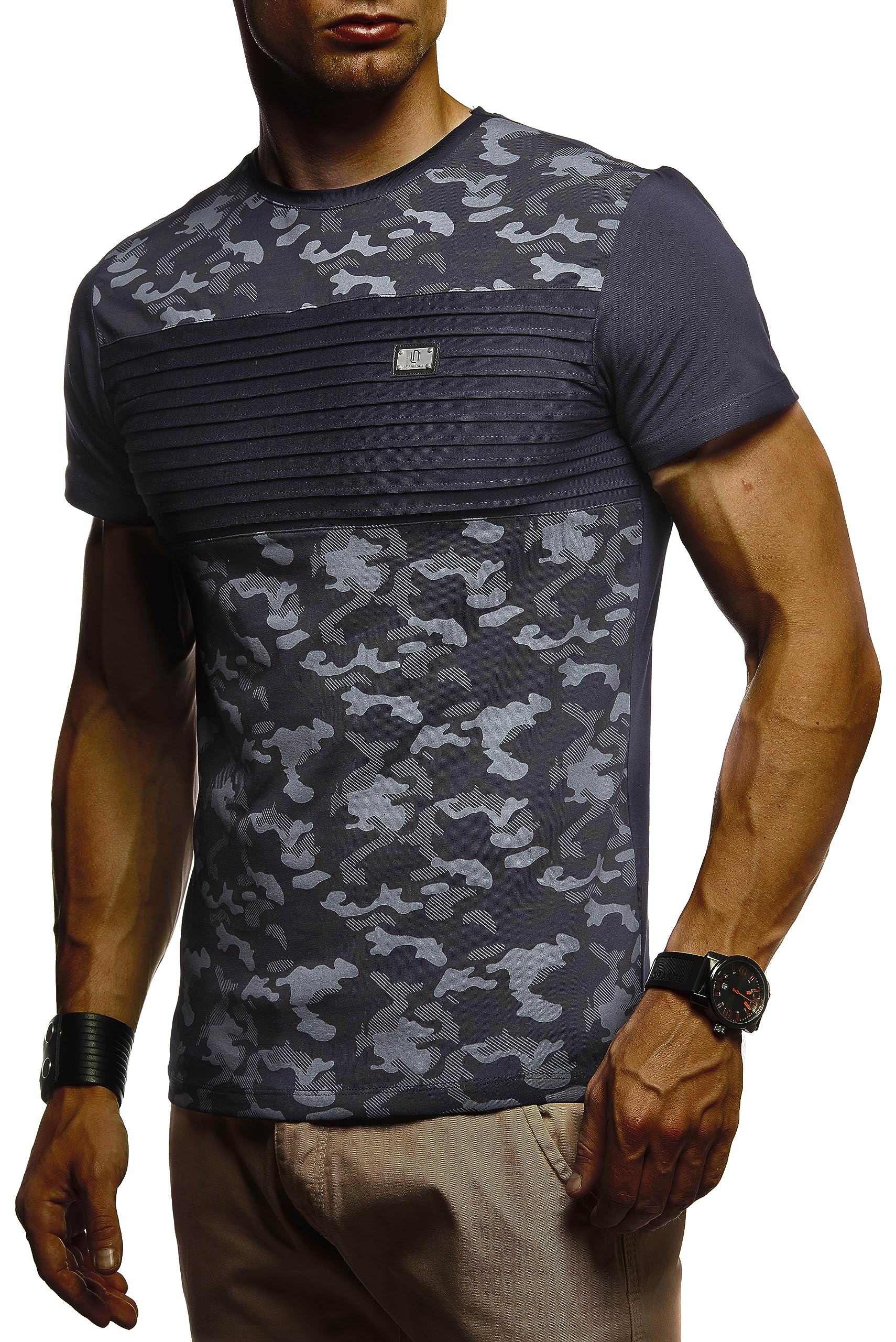 Leif Nelson Herren Sommer T-Shirt mit Rundhals-Ausschnitt, Regular Fit aus Baumwolle, Casual Männer T-Shirt, Kurzarm Stretch