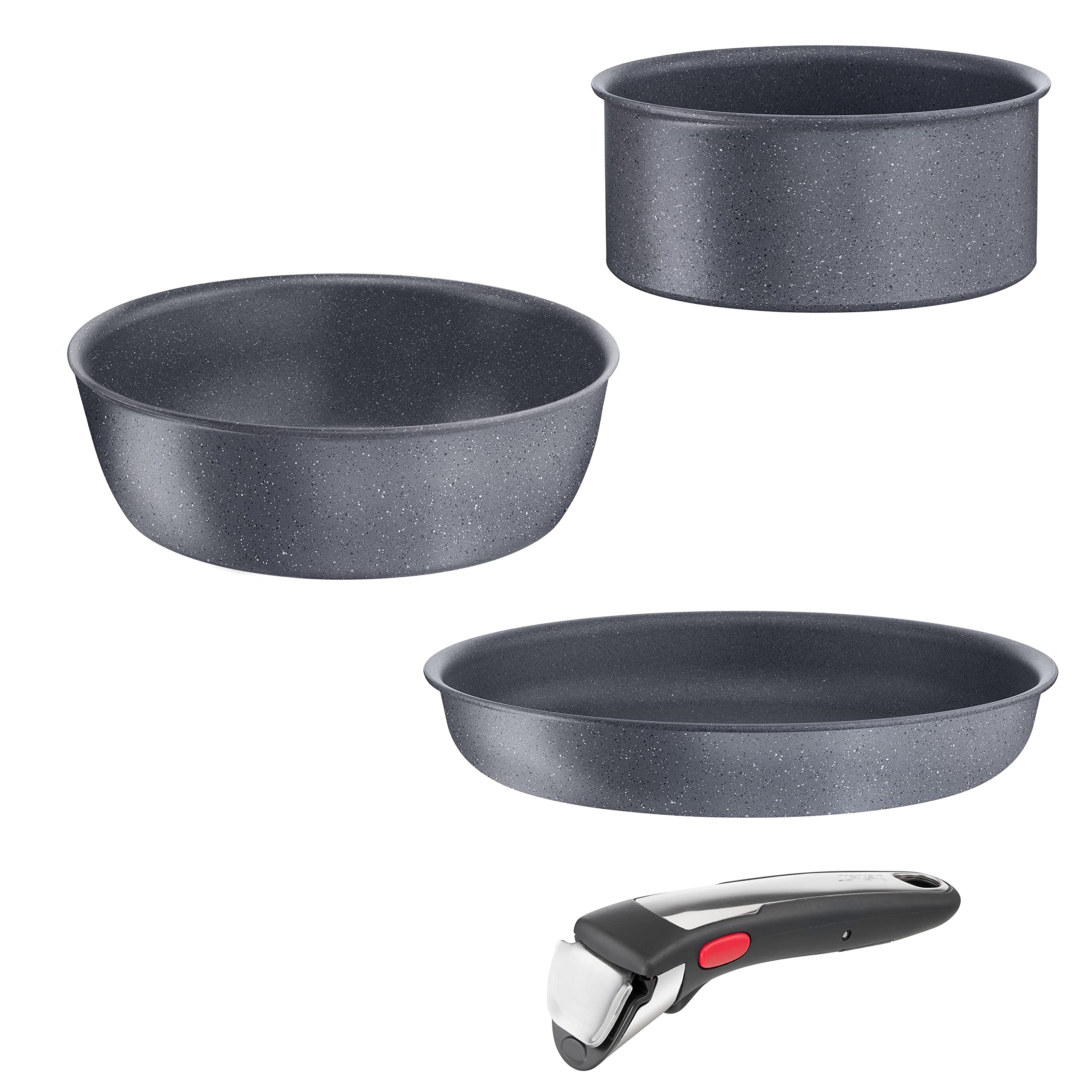 Tefal Ingenio Natural On - Juego de Sartén 28 cm + Cazo 20 cm + Wok 26 cm + Mango extraíble, Apto inducción, antiadherentes, revestimiento titanio, apto lavavajillas y horno