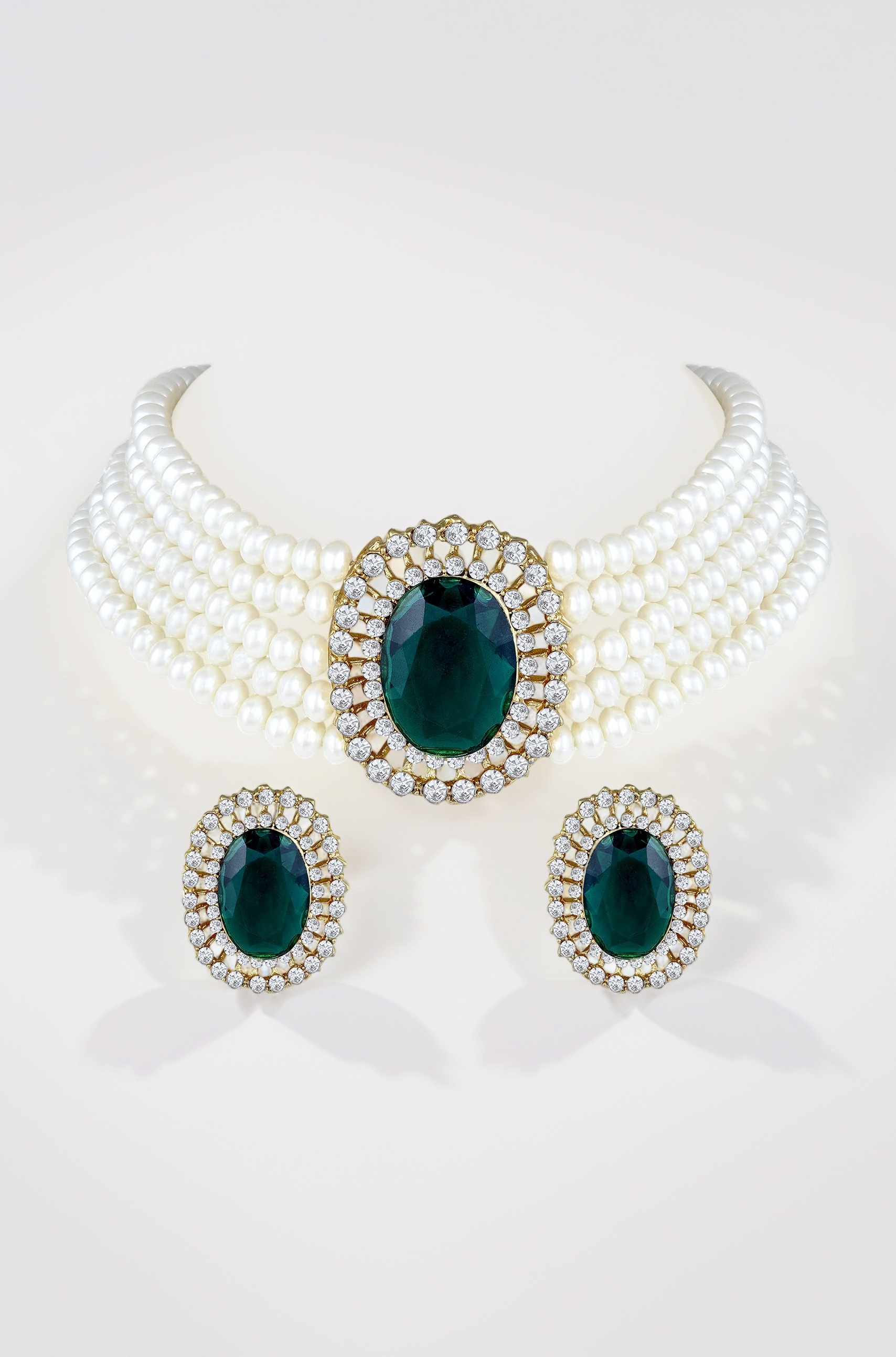 Gold Plated Traditional Stone Studded Pearl Choker Necklace Jewellery Set For Women/Girls (ML316)