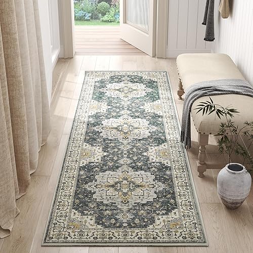 Miniatura 22 de jinchan Alfombra de Área 2x3 pies Alfombra Vintage de Entrada Lavable Bohemia Tapete Interior para Puerta Medallón Floral Tapete Pequeño para Puerta