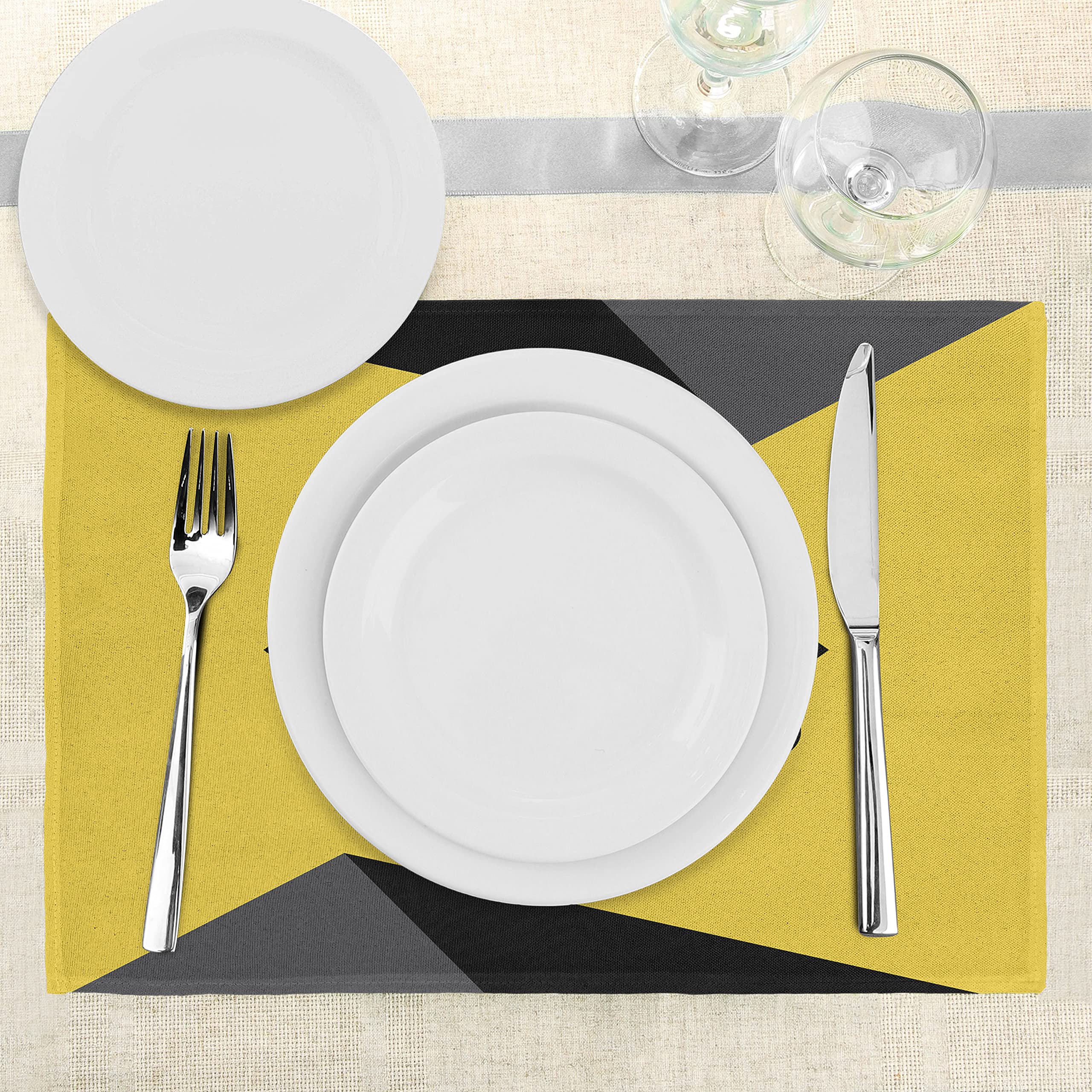 ABAKUHAUS Giallo Tovaglietta Americana Set di 4, Cerchi