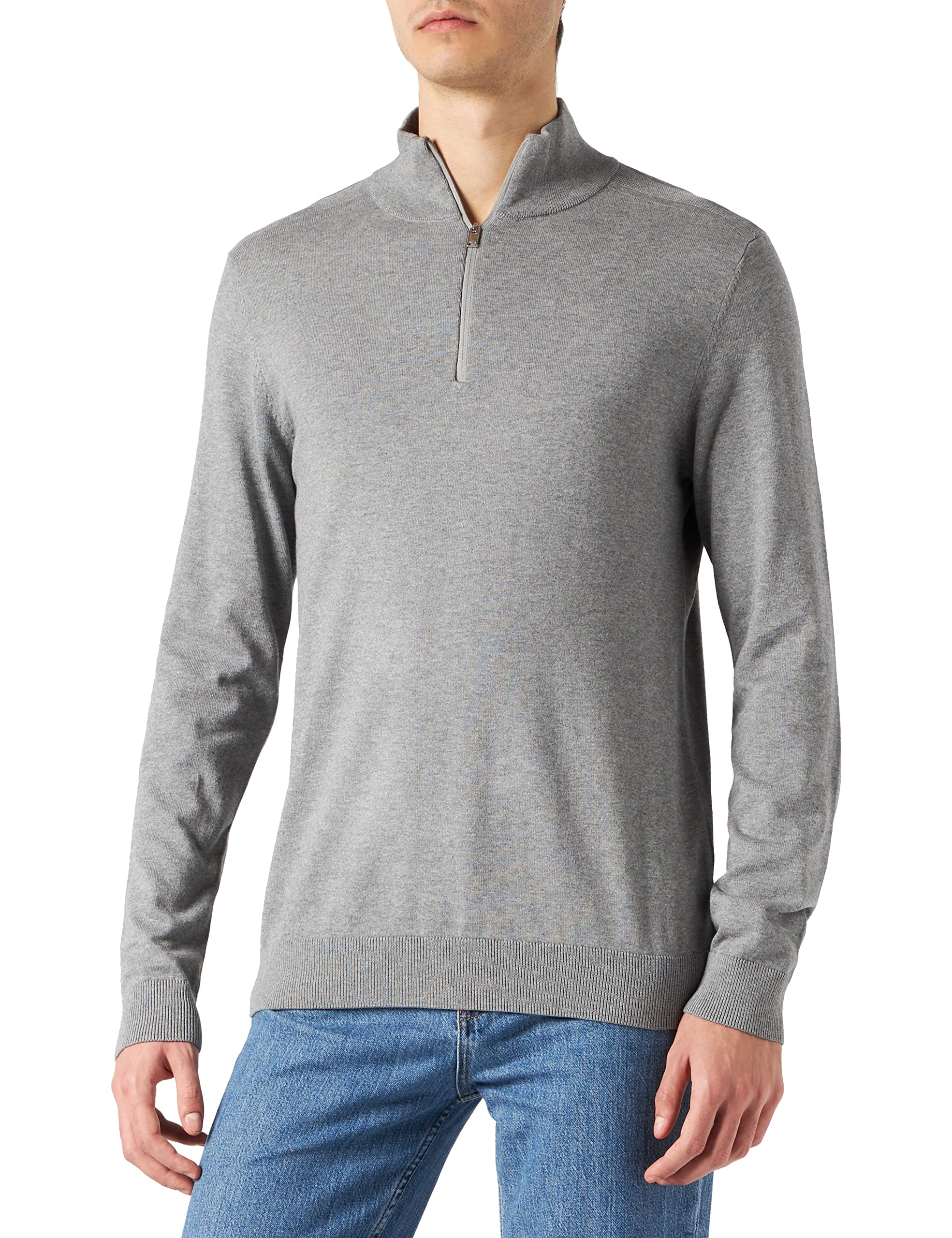 Selected Homme Men's Medium Grey Melange Slhberg Half Zip Cardigan B Noos Cardigan Sweater, L