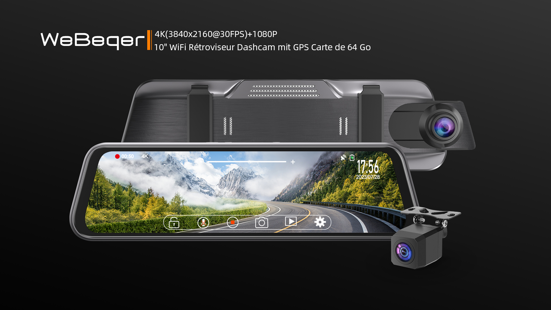 10 Pouces Avant Et Arrière Double Enregistrement Plein écran Tactile