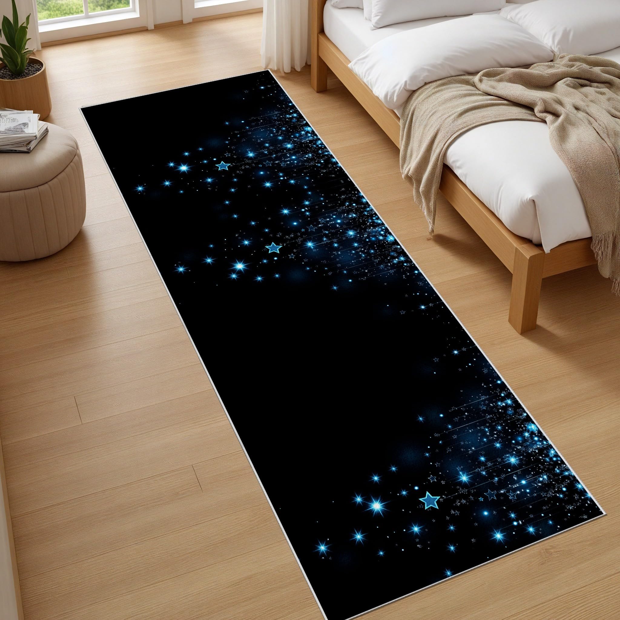 Teppich Läufer Flur Weltraum Stern Lang Waschbar und rutschfest Galaxy Sternenhimmel Küchenläufer Universum Nebel Flurteppich für Küche & Eingangsbereich 60x150 cm