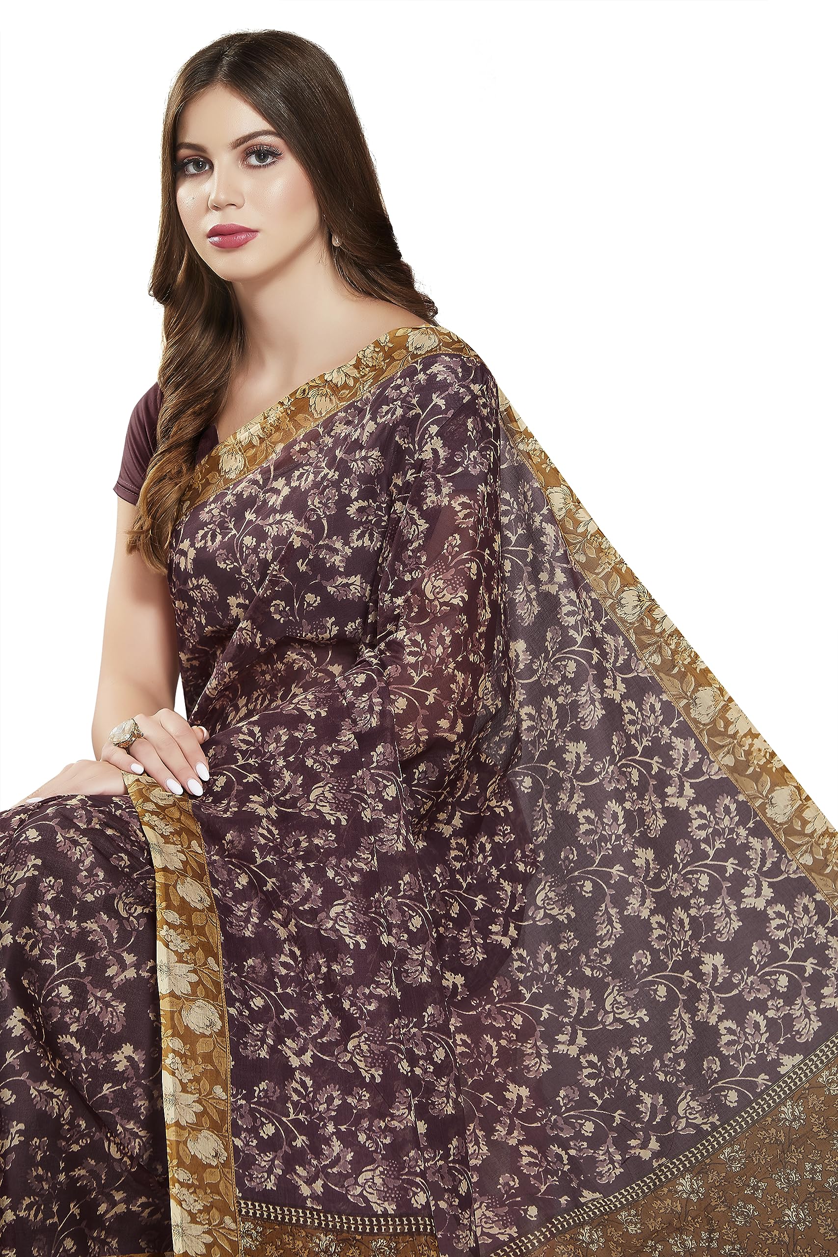 RANI SAAHIBA Sari estampado de algodón puro sin blusa para mujer