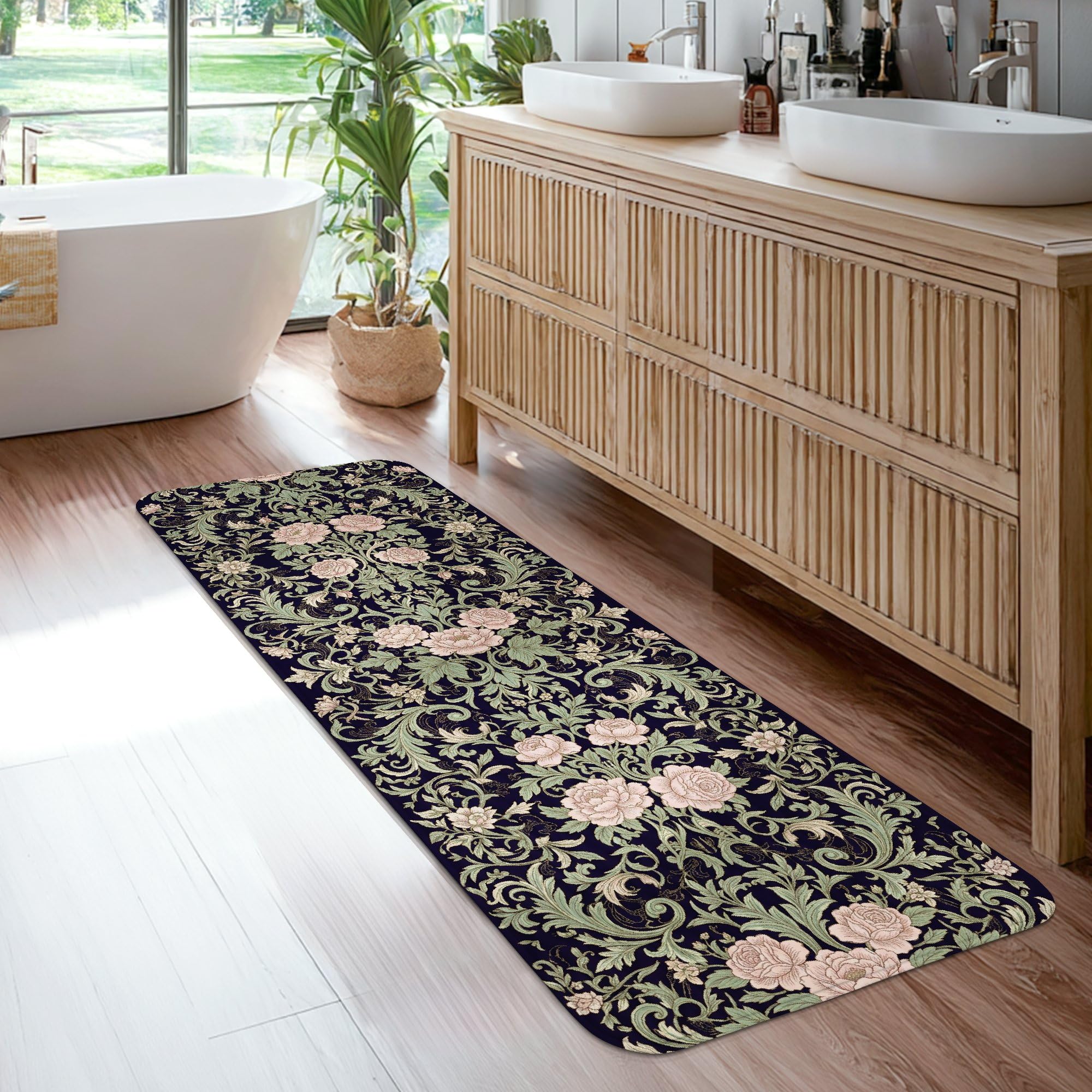 Tapis de couloir classique et élégant motif feuilles vigne