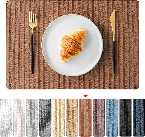 Miniatura 17 de Jovono Juego de 4 manteles individuales de piel sintética, impermeables, lavables, fáciles de limpiar, resistentes al calor, de vinilo para cocina,