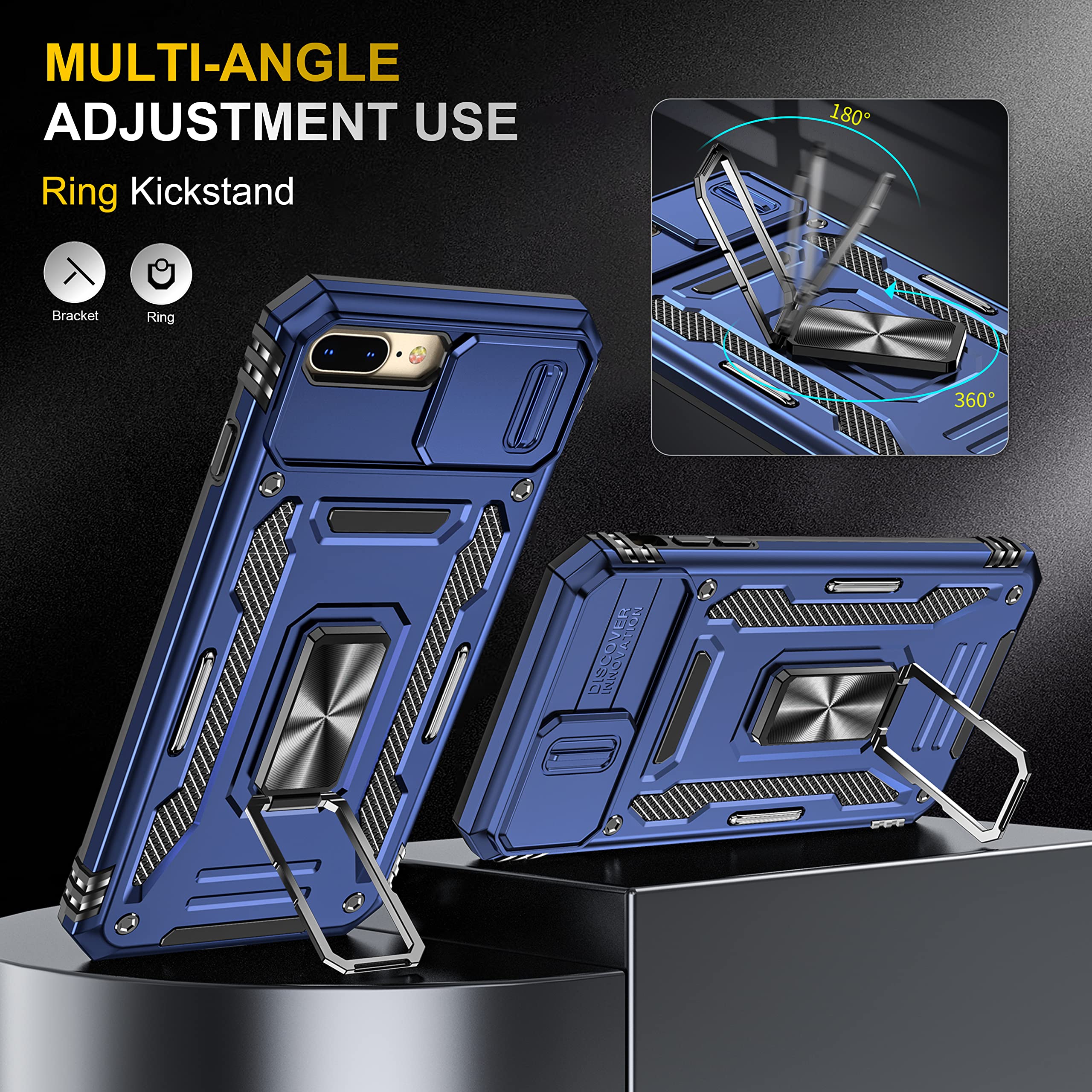 YmhxcY Custodia Per IPhone 8 Plus/7 Plus/6s Plus/6 Plus Con Protezione Grado Militare E Anello Girevole - 2 Confezioni