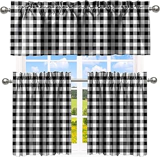 Buffalo Check Tiers and Valances Set Black and White Farmhouse Kitchen W...