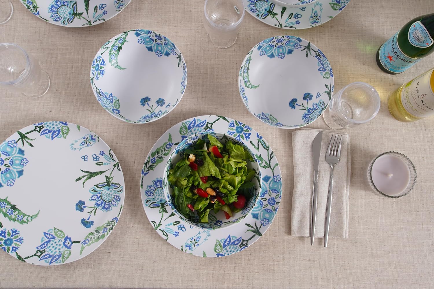 Hana Ikat 7'' Cereal Bowl Durable Melamine Indoor/Outdoor, Shatter-Resistant, and Dishwasher Safe Dinnerware for Cereal, Pasta, or Salad - Blue - Set of 6