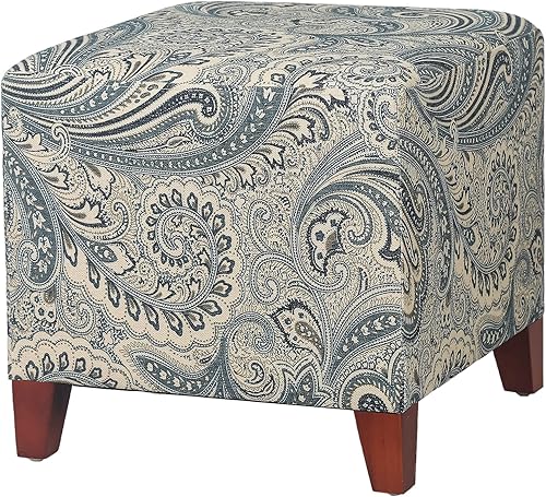 Adeco Reposapiés otomano cuadrado de lino de 16.5 pulgadas, reposapiés cuadrado, reposapiés, asiento cuadrado acolchado con patas de madera para