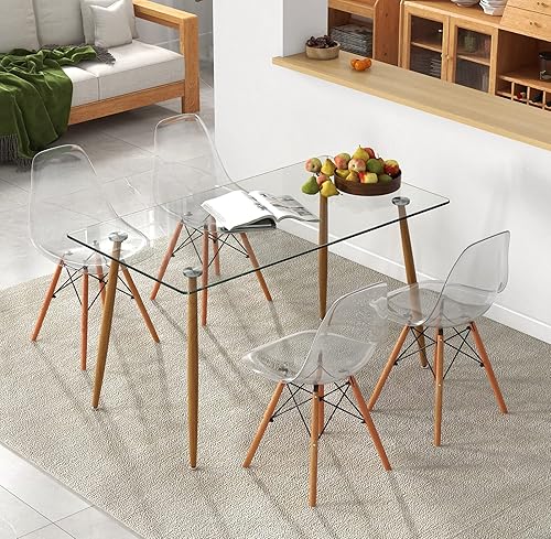 Miniatura 2 de Tangkula Juego de 4 mesas de comedor para 4, mesa y sillas de cocina modernas, mesa y sillas de cristal para sala de estar pequeña, cocina