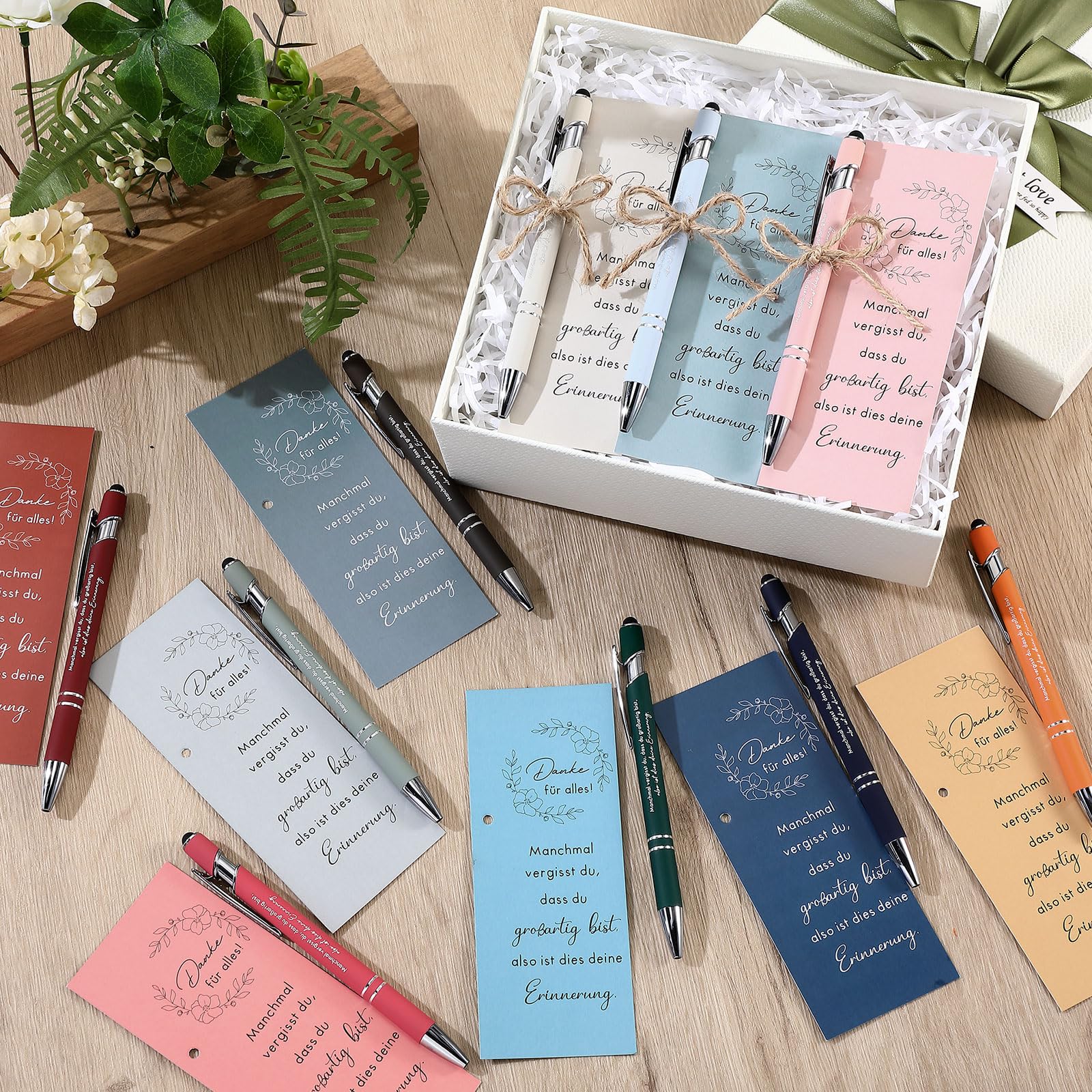Nezyo 20 Sets Dankeschön Geschenke für Kollegen zur Wertschätzung Der Mitarbeiter Kugelschreiber mit Lesezeichenkarte für Team Kollegen, Pflegekräfte, Lehrer, Freunde und Mitarbeiter(Danke)