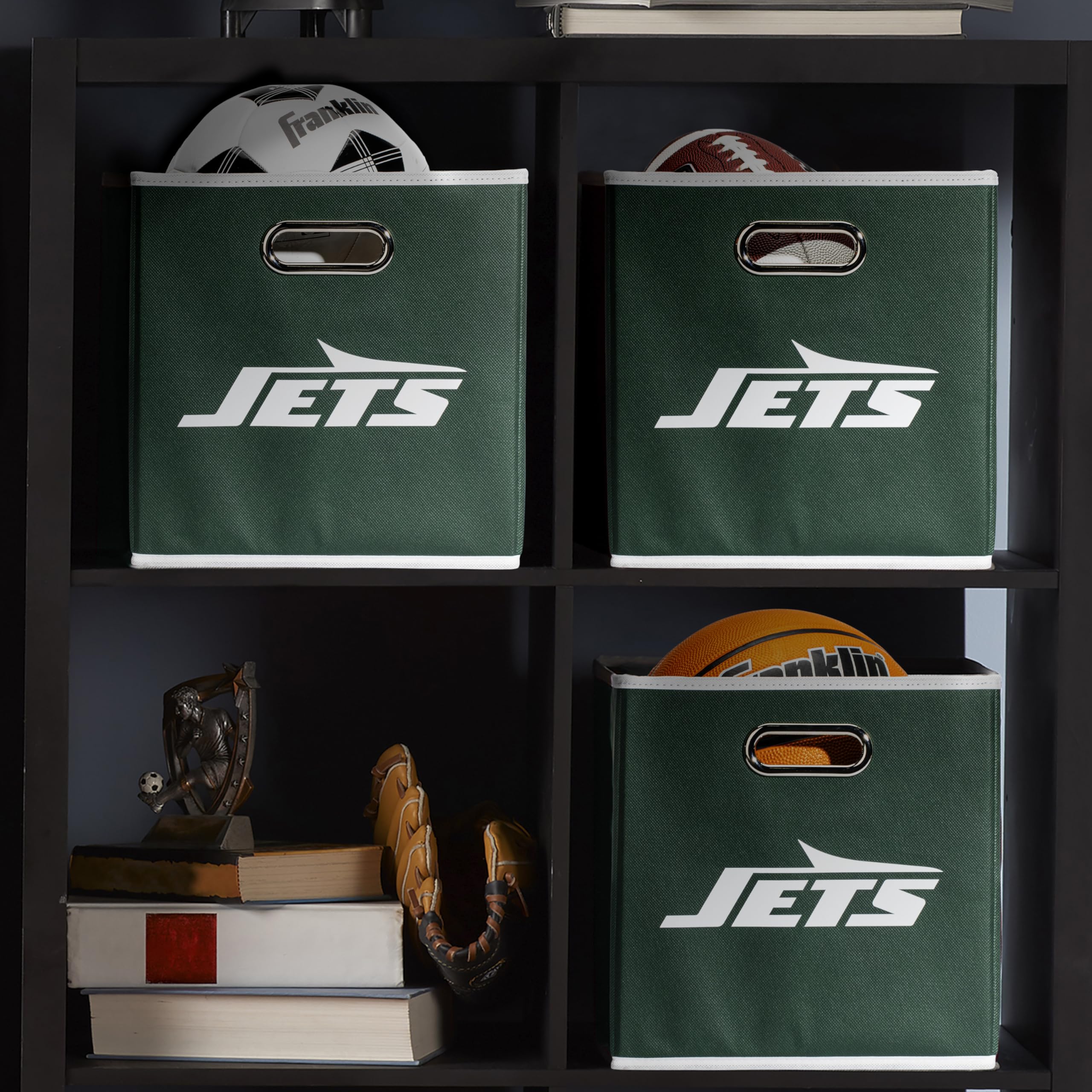 Franklin Sports New York Jets NFL Aufbewahrungskorb – Faltbarer Würfelbehälter + Aufbewahrungskorb – NFL Büro, Schlafzimmer + Wohnzimmer Dekor – 27,9 x 27,9 cm