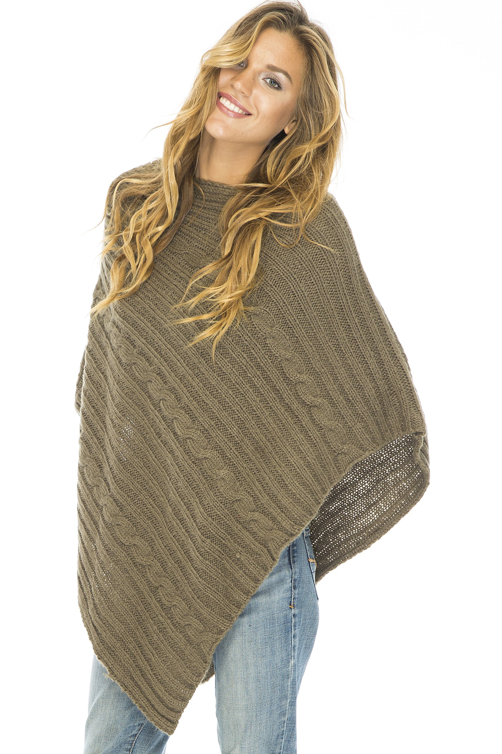 Back From Bali Womens Cable Knit Poncho Sweater Cape Boho Soft Casual