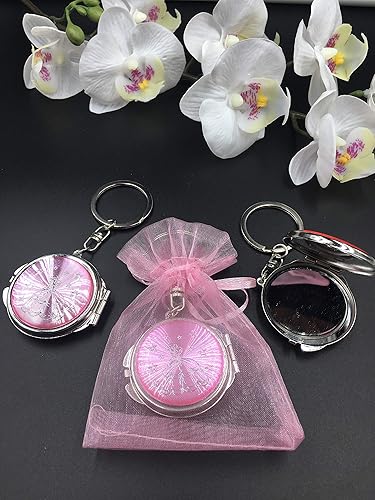 (12) New Quinceañera Recuerdos. My Sweet 15 Princess Celebration Gifts PinkSilver Plate Mirror Llavero Set de recuerdos de fiesta con bolsas de