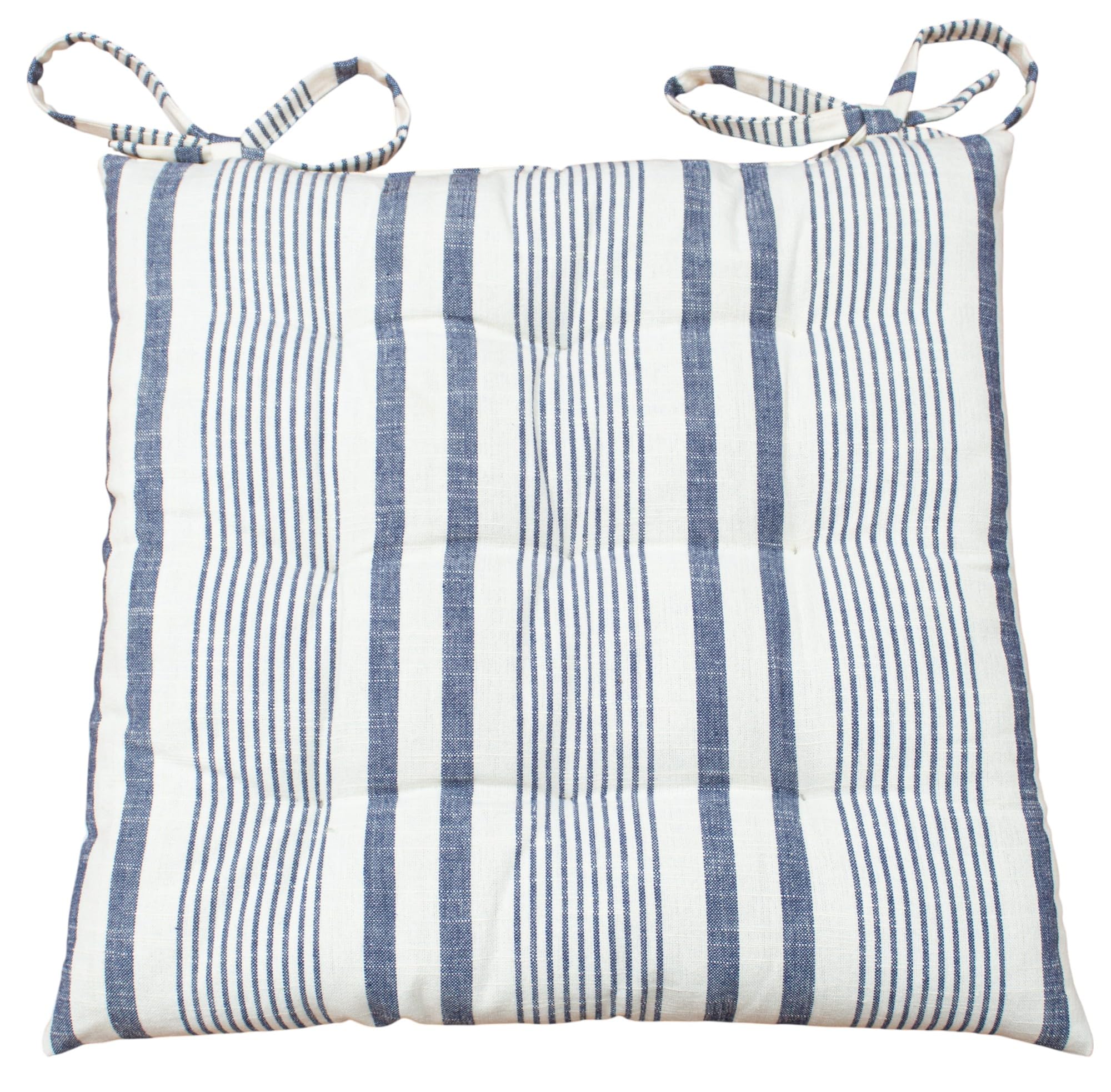 Cotton Chair Pad with Ties | Chair Cushion Pad for Soft and Comfortable Sitting in Home, Office and Car | 100% Cotton Filling | 16X16 inches (Blue/Natural Stripes)-image-20