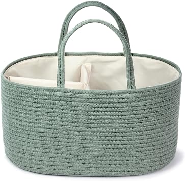 Diaper Caddy Organizer, Empty Gift Basket for Newborn Essentials, Baby Storage Basket, Stylish Gift Bag for Baby Shower, Boys and Girls - Large, Sage Green