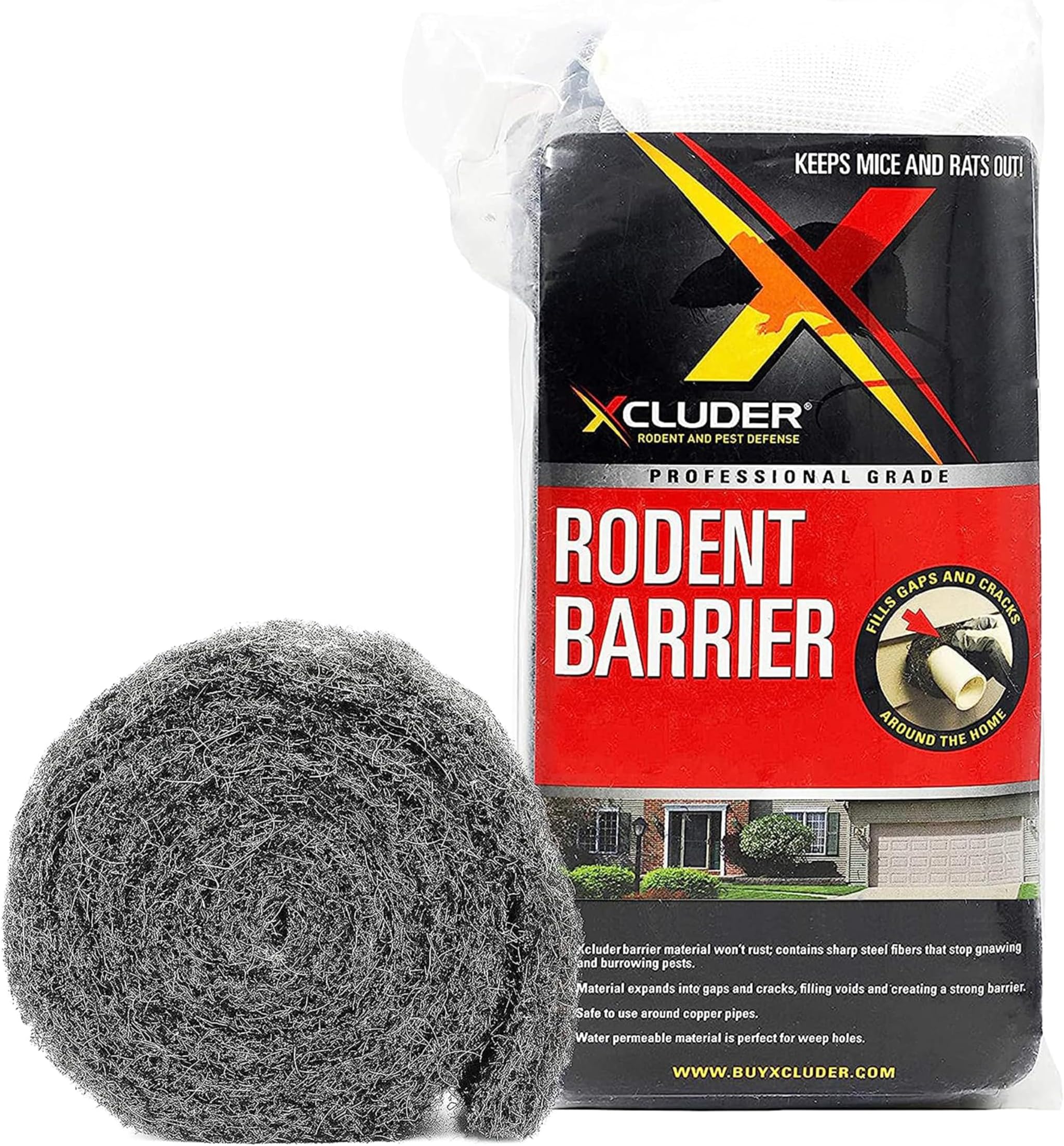 Xcluder Rodent Control Fill Fabric Roll, 4” x 10’ Stainless Steel Wool Protects Against Rats and Mice for Residential & Commercial Property,Black