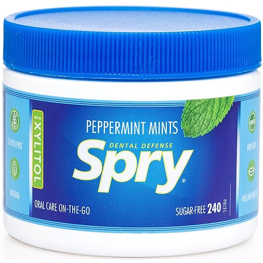 Spry Xylitol Peppermint Sugar Free Candy - Promote Oral Health, Increase Saliva Production, Stop Bad Breath, Non-GMO, Gluten-Free, 240 Count (Pack of 1)