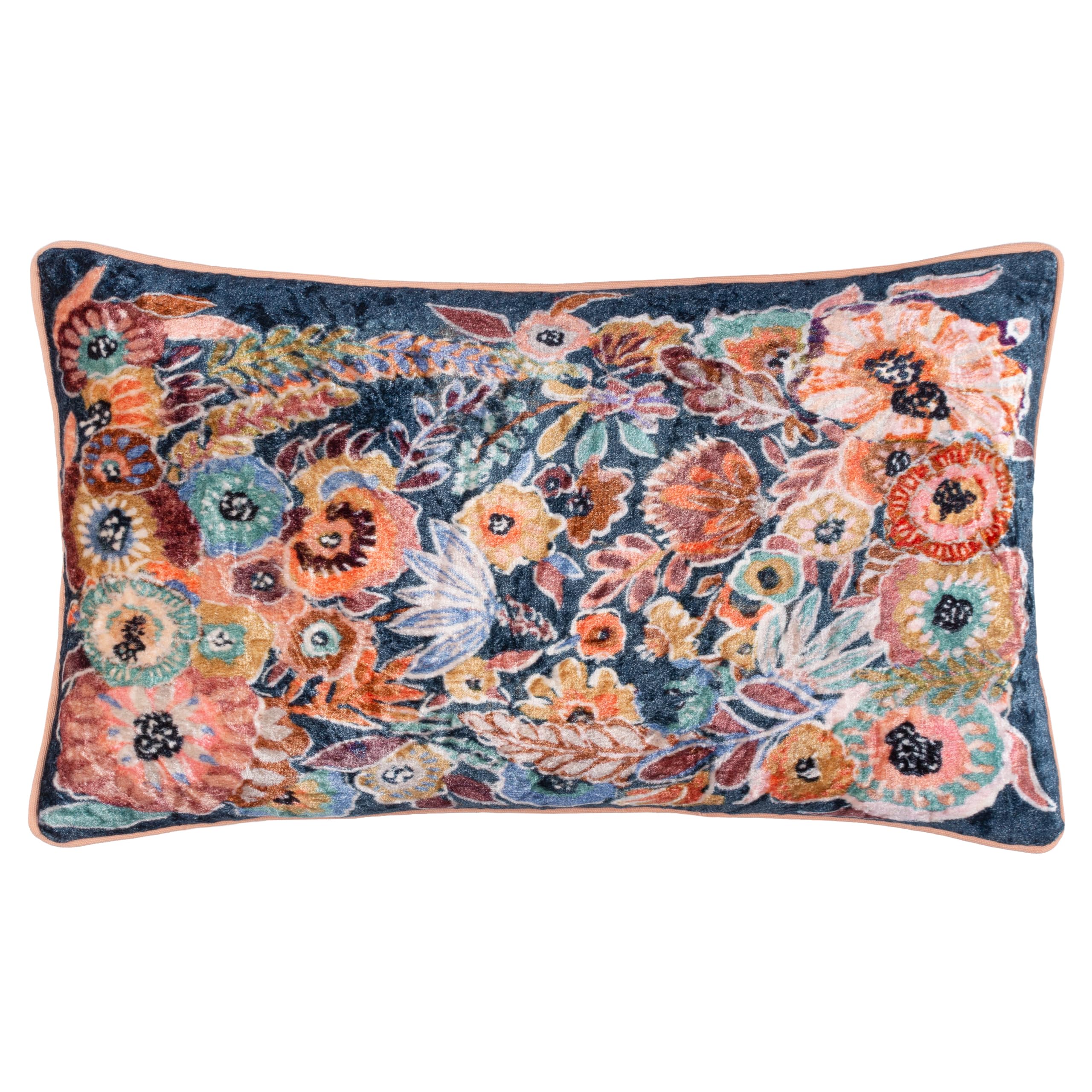 furn. Wylder Tropics Aquess Velvet Piped Polyester Filled Cushion