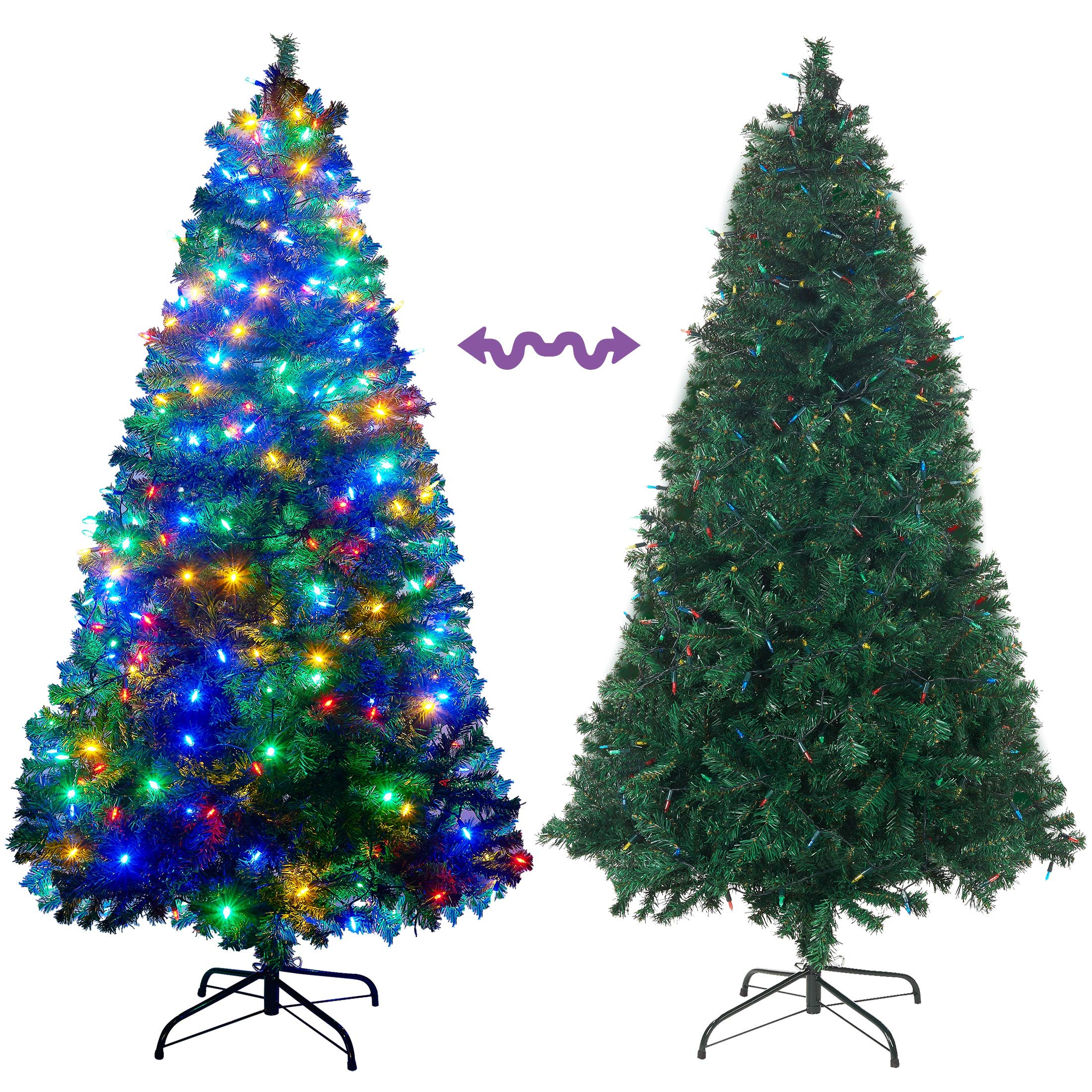 Lulu Home 6 Ft Artificial Christmas Tree with 300 LED Warm White String Lights (Not Pre-Strung) and 850 Branch Tips, 8 Lighting Modes Artificial Christmas Tree with Iron Stand
