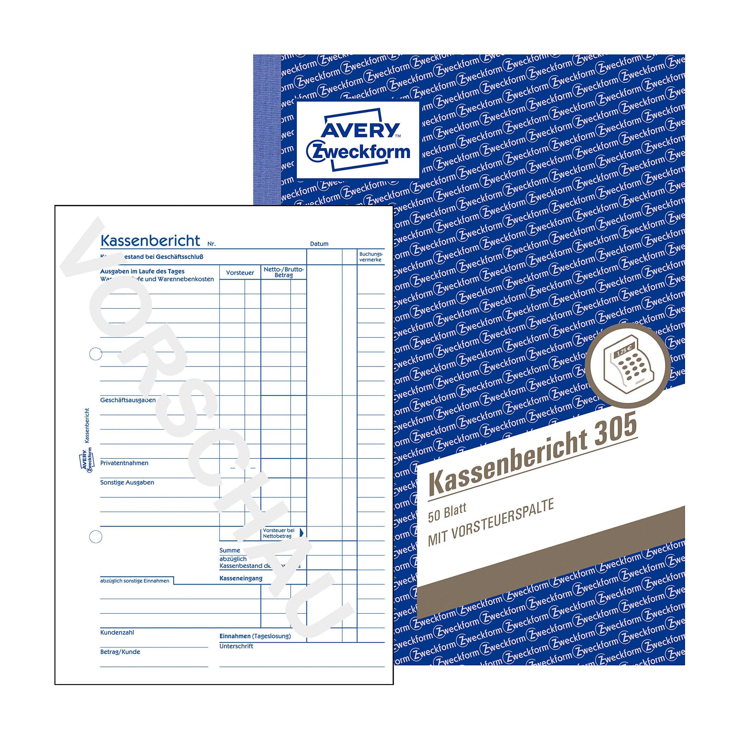 Avery Zweckform 305 Kassenbericht (A5, mikroperforiert, 50 Blatt) (10 Stück, weiß)