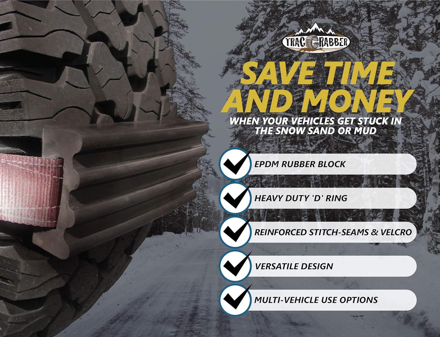 Best Quality 🔥 TRACGRABBER Tire Traction Device for Snow, Mud and Sand – for Oversized Tires on Trucks/SUVs, Set of 4 – Easy to Install, Get Unstuck Fast – A Snow Traction Mat or Snow Chain Alternative