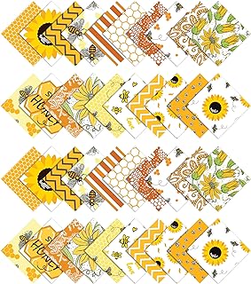 Soimoi Honey Bee Print Precut 5-inch Cotton Fabric Quilting Squares Charm Pack DIY Patchwork Sewing Craft- White & Yellow