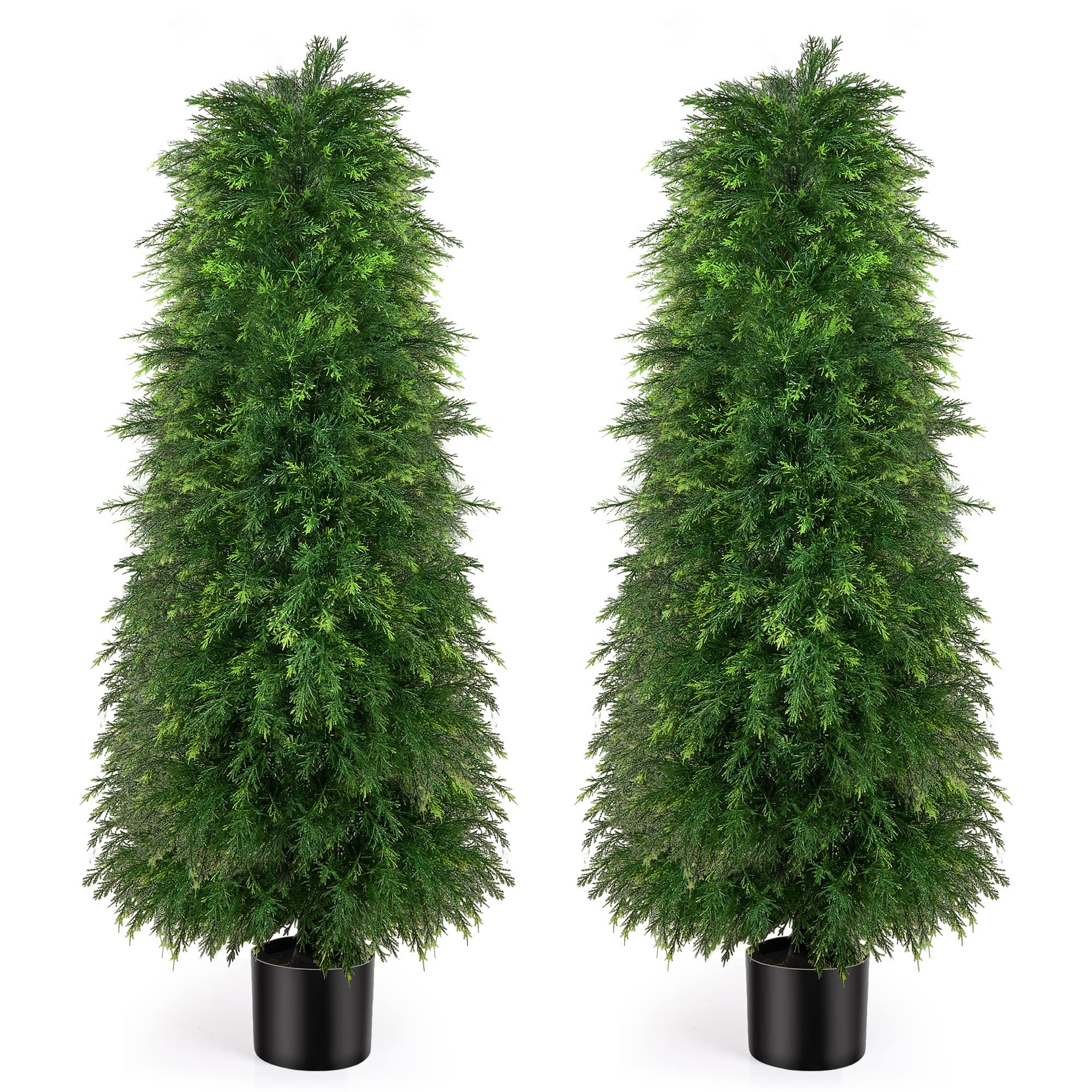 HONHAND 2 Pack 5ft Artificial Cedar Trees for Outdoors, Artificial Cedar Topiary Trees Plants Faux Bushes and Shrubs Fake Potted Plants UV Rated for Front Porch Home Indoor Front Porch Patio Decor
