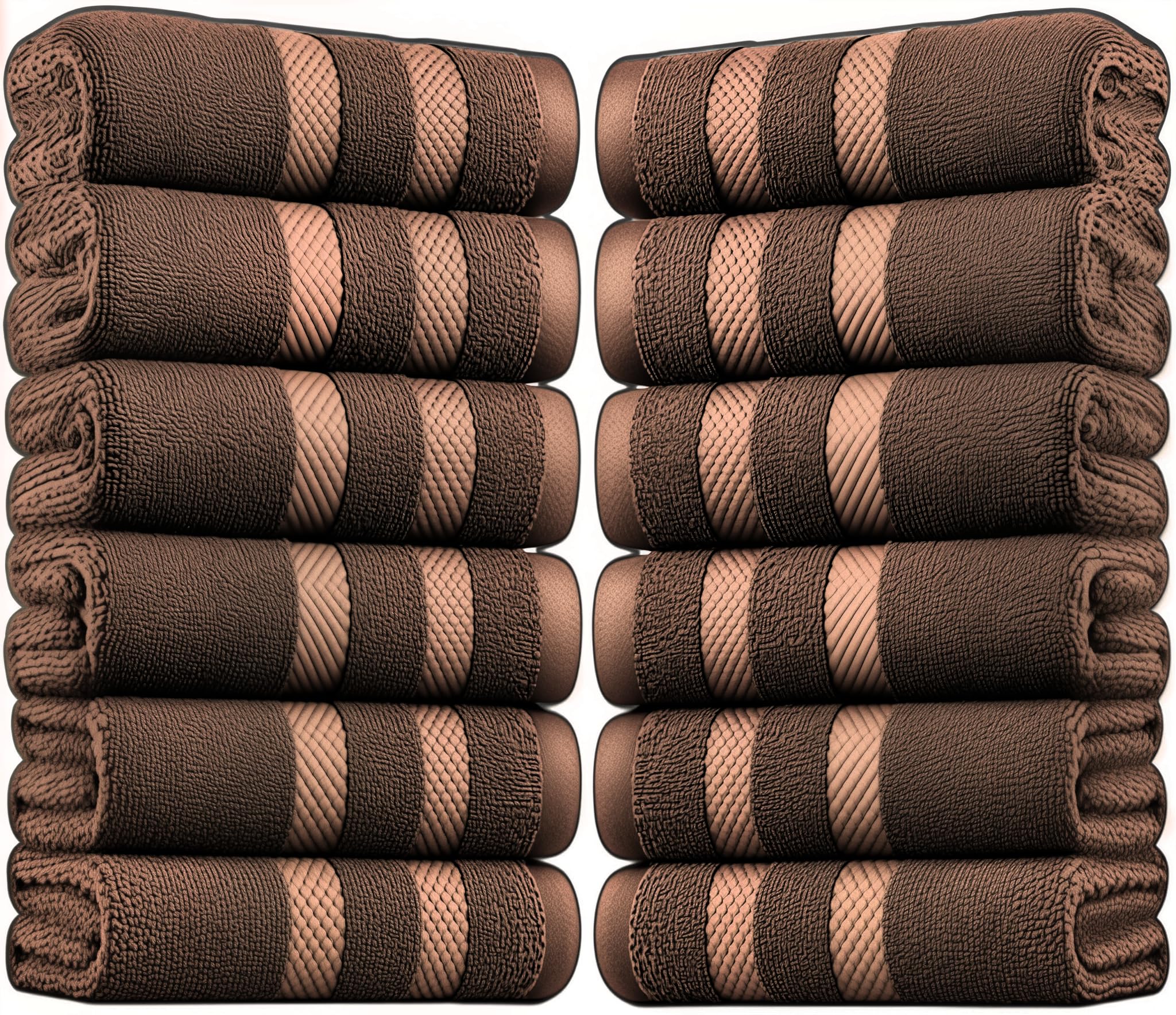 EDB Pack of 12 Large Bath Sheet Towels - 100% Egyptian Cotton Hotel Quality Big Jumbo Bath Towel – 75x150cm, 500-GSM - Highly Absorbent Quick Dry Gym, Spa, Saloon Towels (Chocolate Brown)
